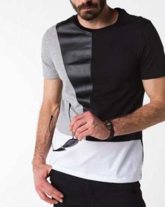 T-shirt with leather appliqué T-shirt with leather appliqué