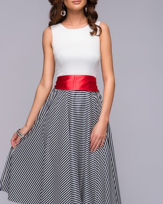 Dress from two-tone with satin belt