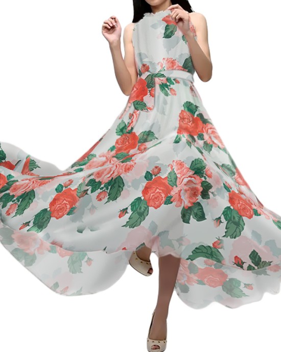 Womanly dress of chiffon on flowers