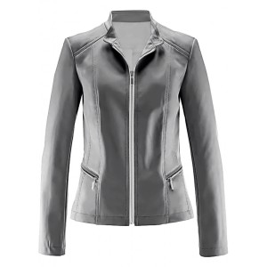 WOMEN'S GRAY LEATHER JACKET