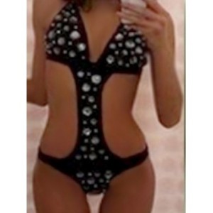 black swimsuit with stones