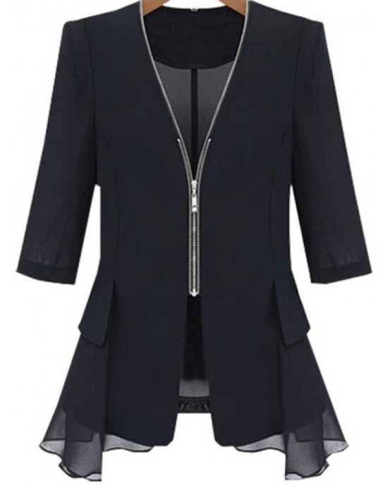 Women chiffon jacket with zip