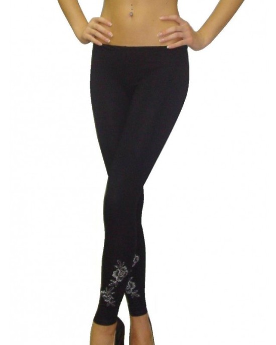 Cotton legging with silver embroidery