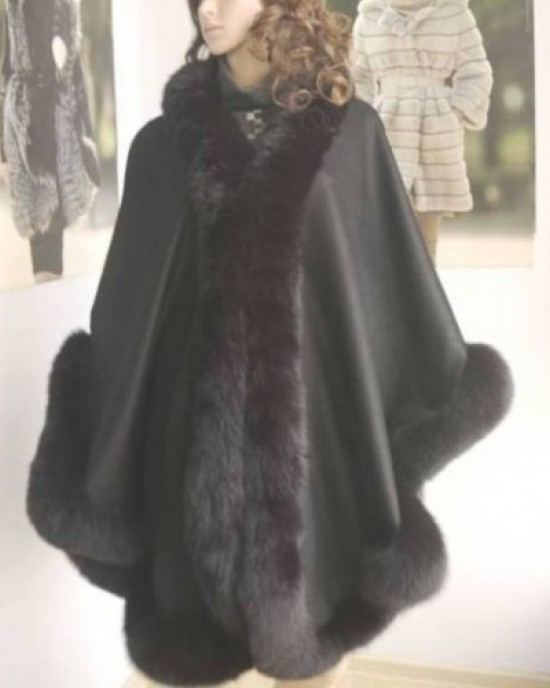 Cape with two types of leather