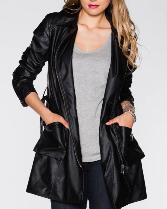 Leather jacket with zipper