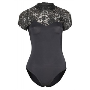 Microfiber body with lace and short sleeves