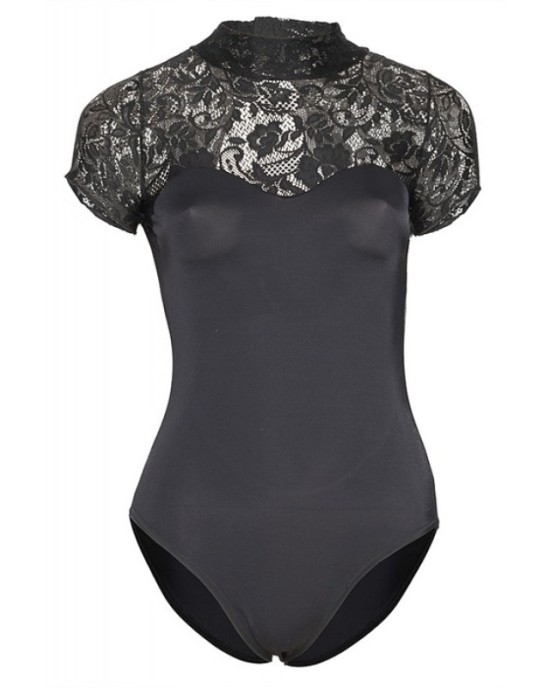 Microfiber body with lace and short sleeves