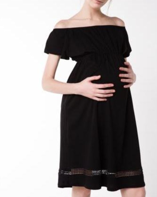 Cotton dress with bare shoulders